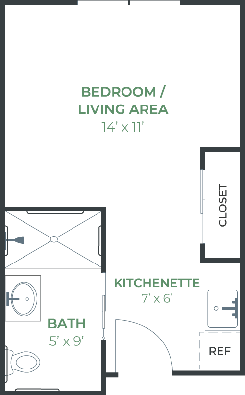 Crossings Heritage Assisted Living Studio floor plan - 278