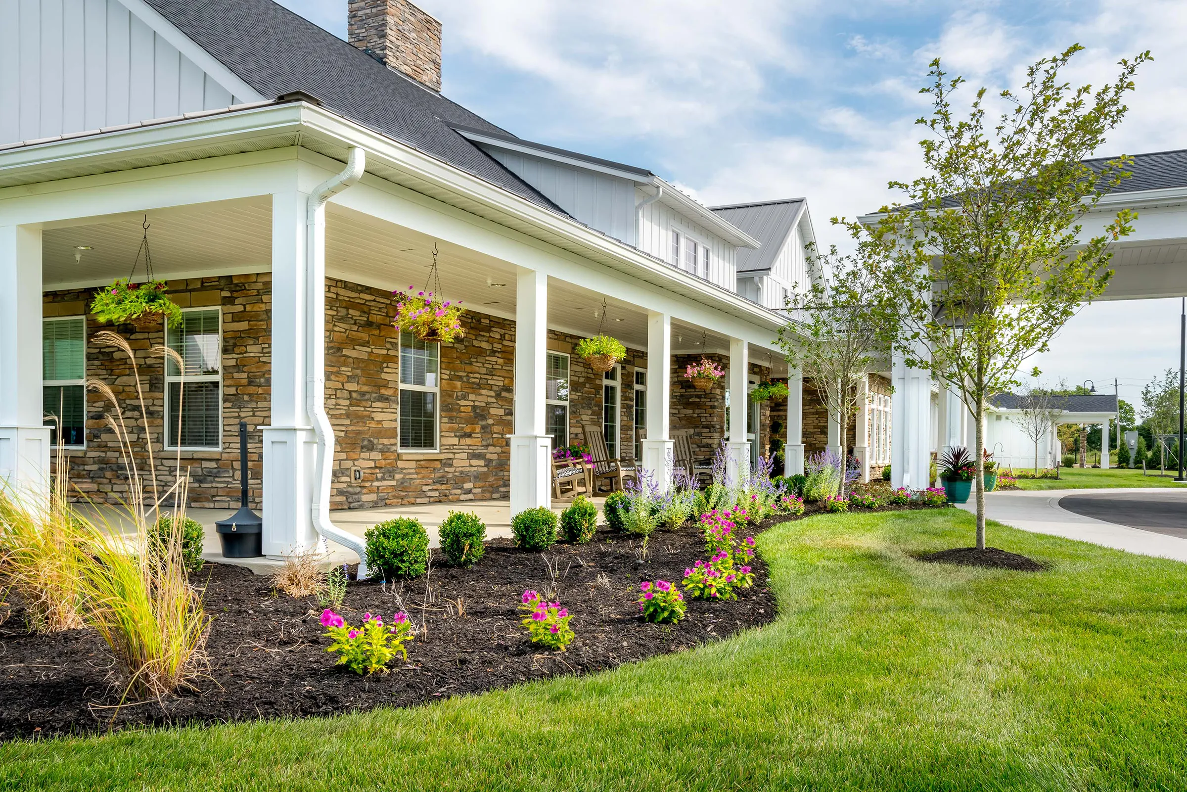exterior of nursing home with lush landscaping