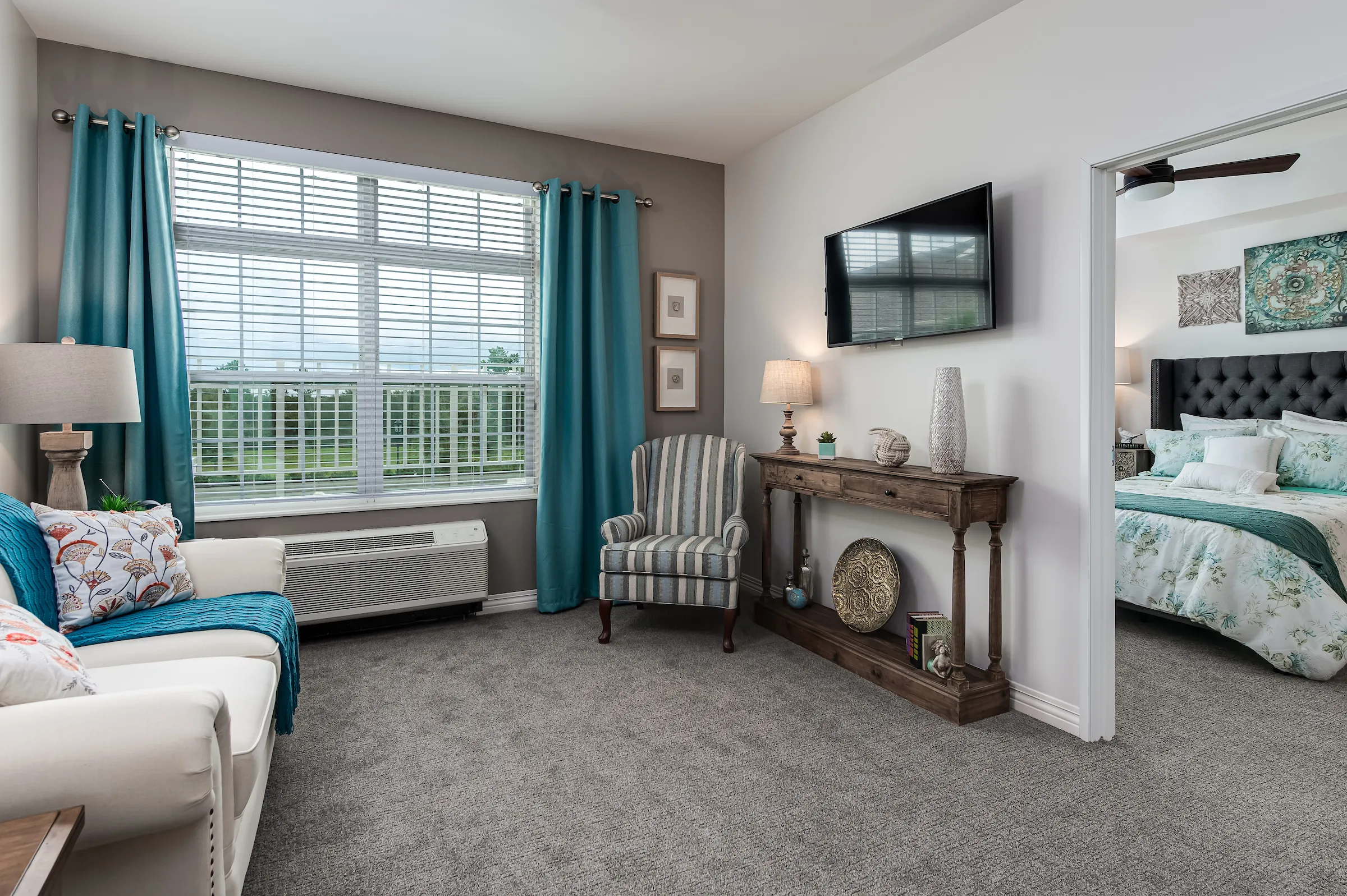 bedroom and living room in Florida assisted living apartment
