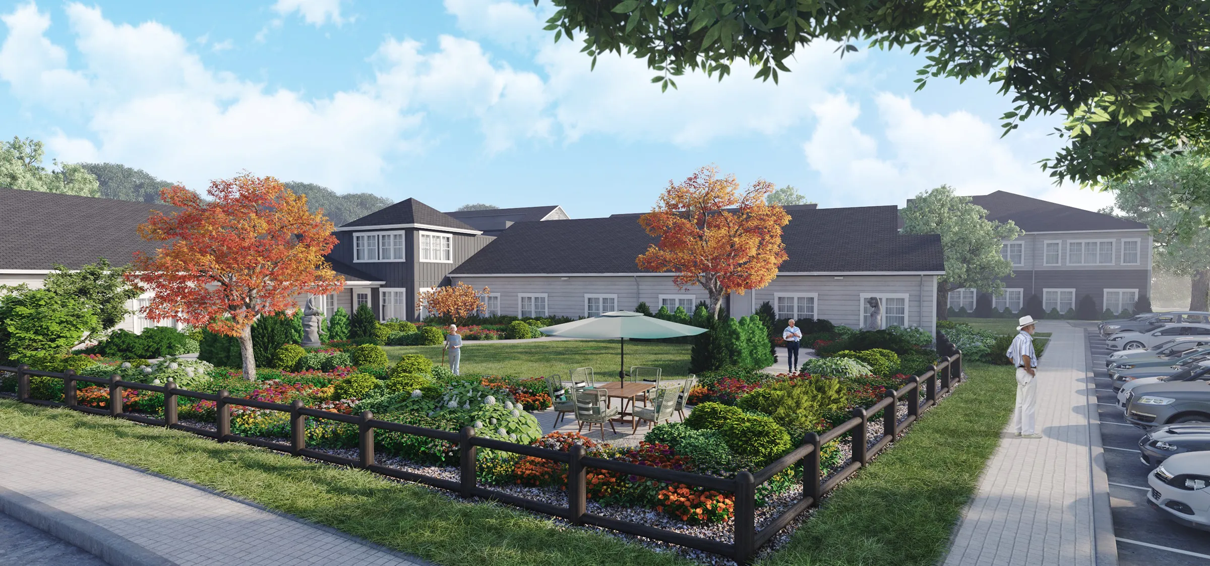 rendering of memory care garden at senior living community